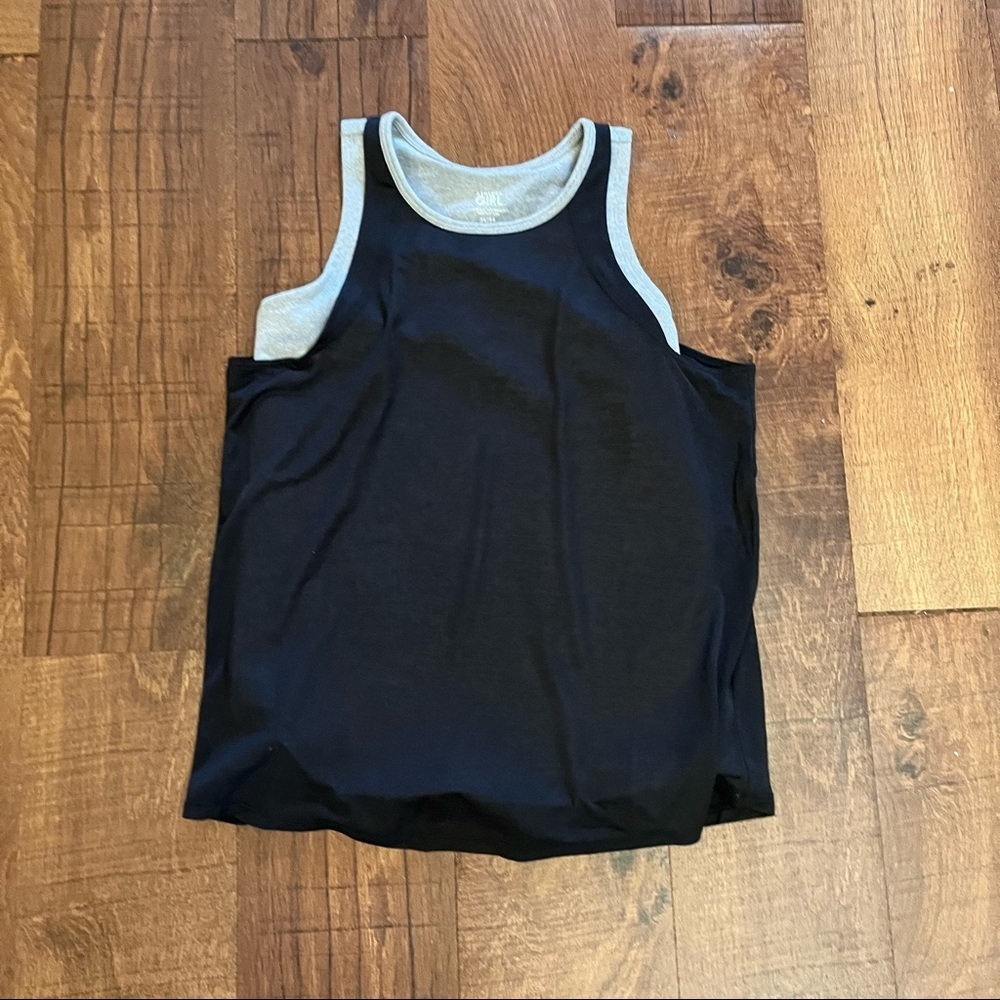 Athleta girl double layer tank top XL extra large/14 black gray sleeveless